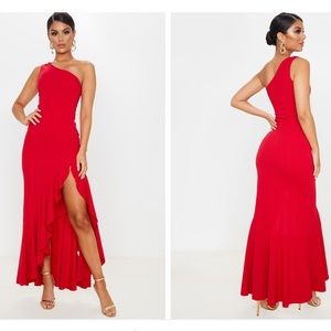PRETTYLITTLE THING red maxi dress with leg slit